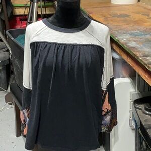We The Free Black and White Colorblock Blouse
